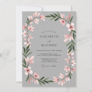 Grey Soft Pink Botanical Wedding Invitation