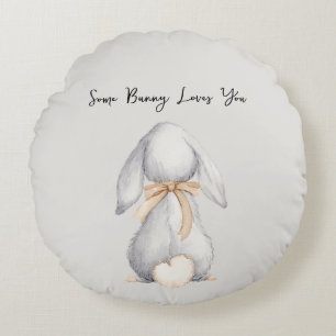 Grey Some Bunny Loves You Round Cushion