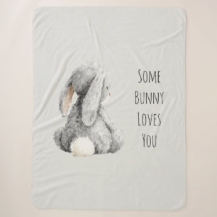 Grey Some Bunny Loves You Sherpa Blanket