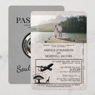 Grey South Africa Passport Wedding Invitation