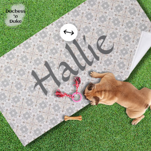 Grey Spanish Tile Personalised Dog Towel