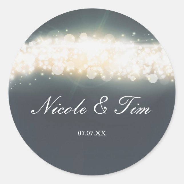 Grey Sparkle Lights Blast Wedding Favour Stickers (Front)