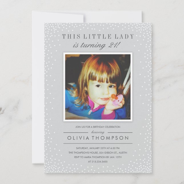 Grey Sparkle Old Photo Birthday Invitations (Front)