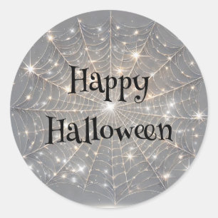 Grey Sparkle Spiderweb Halloween Party Classic Round Sticker