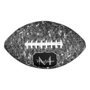 Grey sparkles faux glitter Monogram American Football
