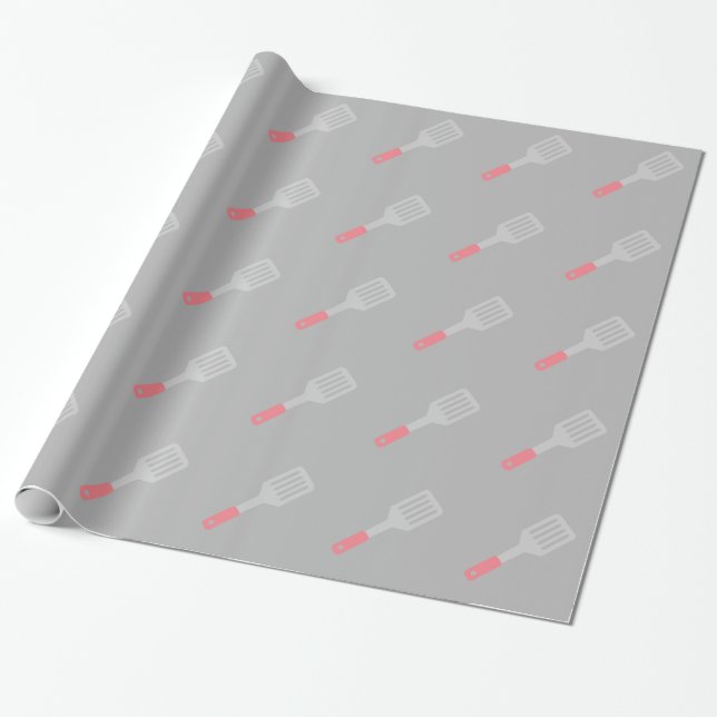 Grey Spatula Utensils Wrapping Paper (Unrolled)