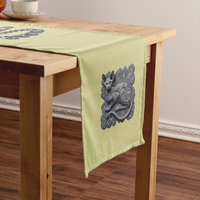 Grey Sphynx Paisley and Black Diamonds Long Table Runner (In Situ)