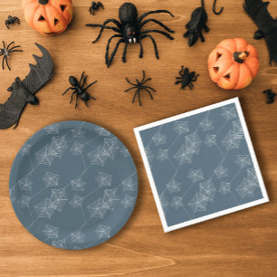 Grey spider web Halloween party Paper Plate