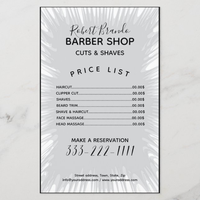 Grey Splash Background Barber Price List Flyer (Front)