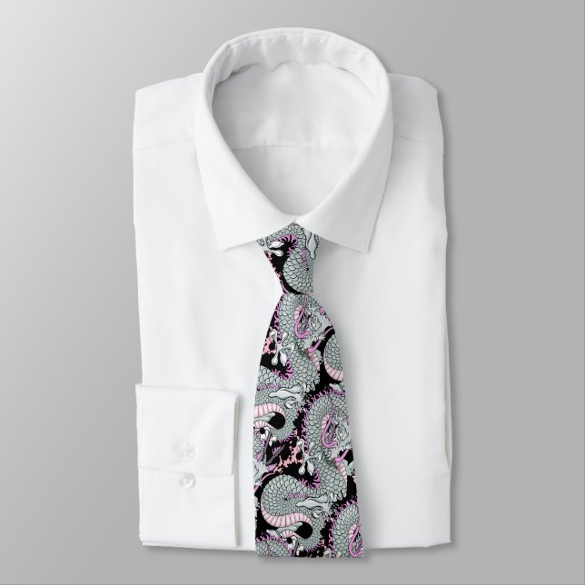 Grey Splash Dragon on Pink Tie (Tied)