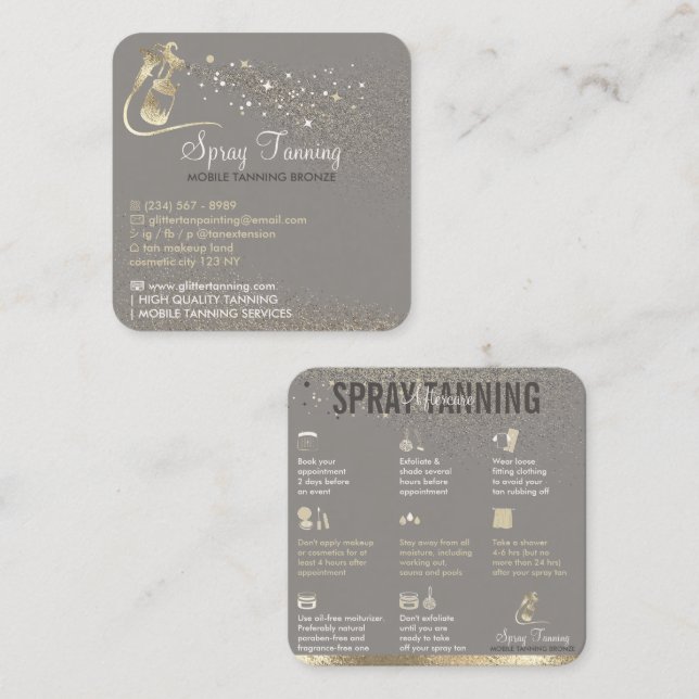 Grey Spray Tan Aftercare Instructions Tips Square Business Card (Front/Back)