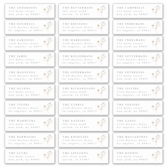 Grey Spring Wildflower individual wedding address (Front)