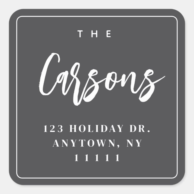 Grey Square Modern Script Return Address Label (Front)