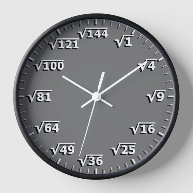 Grey Square Root Clock Math Mathematics Clock (Front)