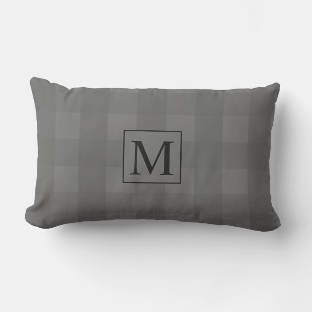 Grey Squares Geometric Gingham Patterns Monograms Lumbar Cushion (Front)