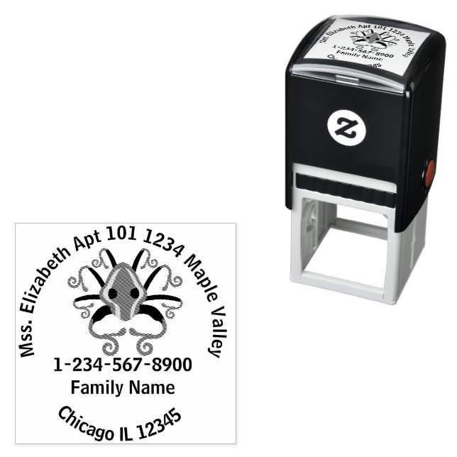 Grey Squid Home Address Contact Information Self-inking Stamp (In Situ)
