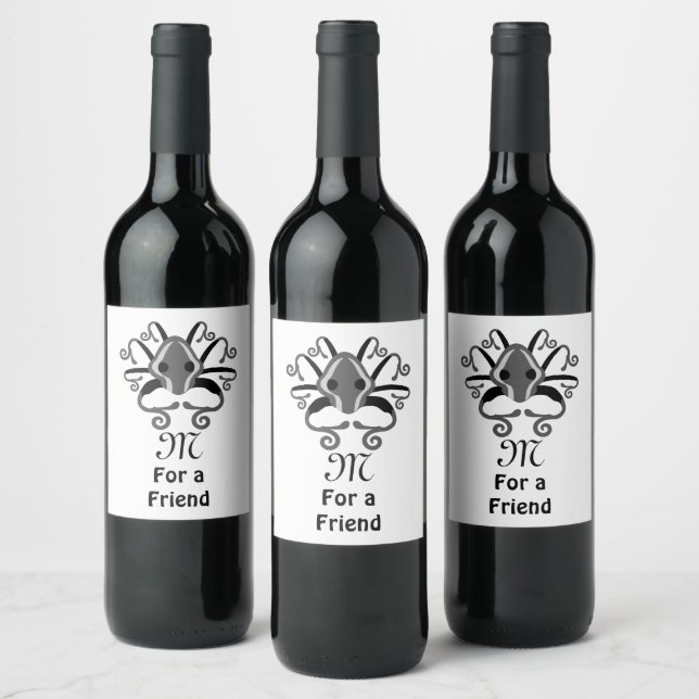 Grey Squid Monogram Wine Label (Bottles)