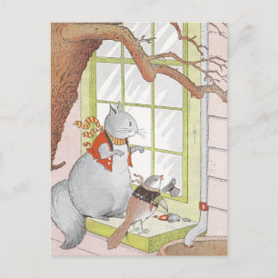 Grey Squirrel & Bird Looking in the Window Postcard