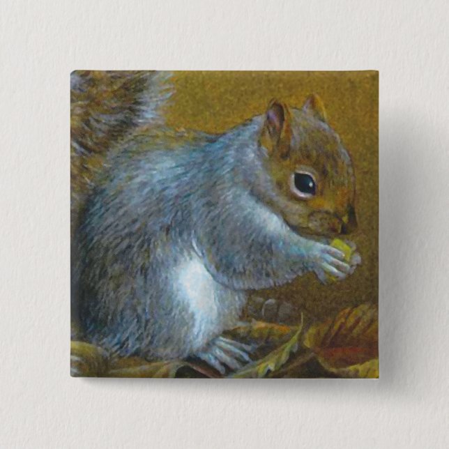 Grey squirrel fine art painting button/badge 15 cm square badge (Front)
