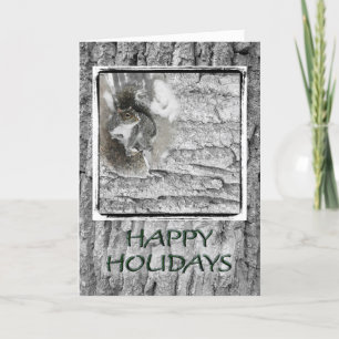 Grey Squirrel Happy Holidays Greeting Card