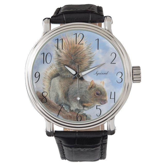 Grey Squirrel Pencil Drawing Watch (Front)