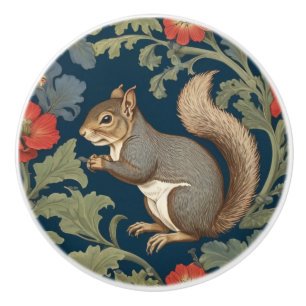 Grey Squirrel William Morris style Left Facing Ceramic Knob