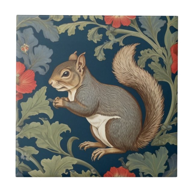 Grey Squirrel William Morris style Left Facing Tile (Front)