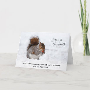 Grey Squirrel Winter Snow Xmas Photo Personalised Holiday Card