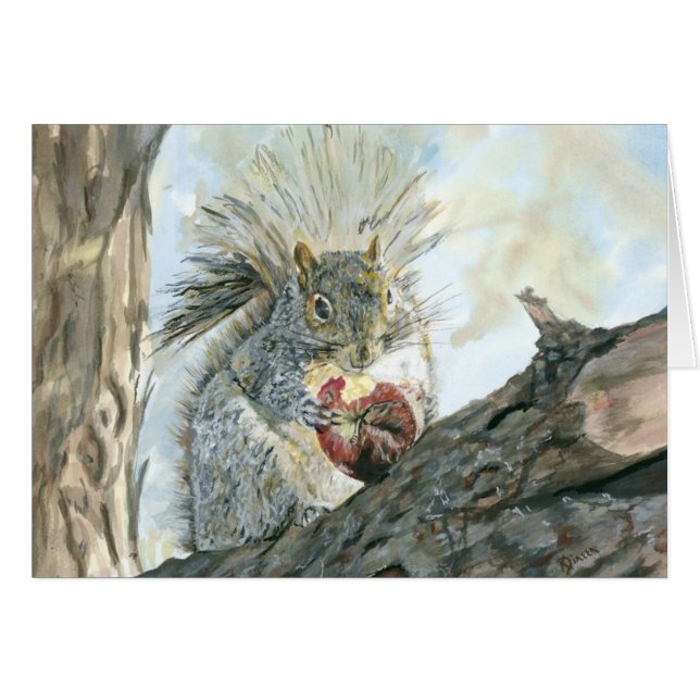 Grey Squirrel with apple (Front Horizontal)