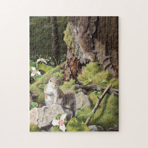 Grey Squirrels and Trilliums, Squirrels and Flower Jigsaw Puzzle