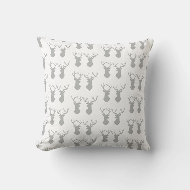 Grey stag head patterned cushion (Front)