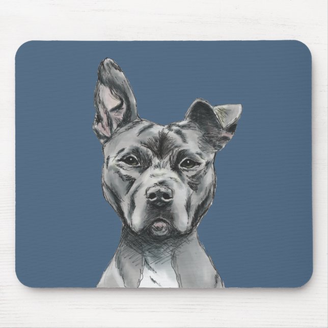 Grey Stalky Pit Bull Dog Drawing Mouse Mat (Front)