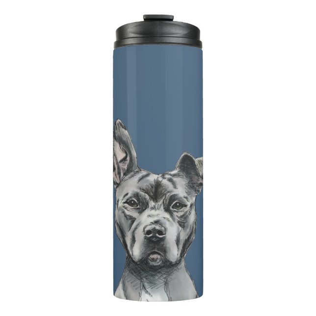 Grey Stalky Pit Bull Dog Drawing Thermal Tumbler (Front)