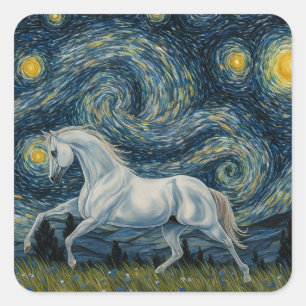 Grey Stallion in The Starry Night Square Sticker