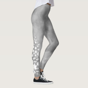 Grey Star and Floral Leggings - Chic Aesthetic Cas