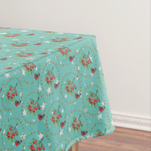 Grey Star Aqua Red Robin Wreath Christmas Tablecloth