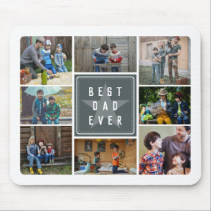 Grey Star Best Dad Ever Photo Collage Mouse Mat