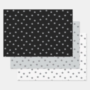 Grey Star Patterned Wrapping Paper Sheet