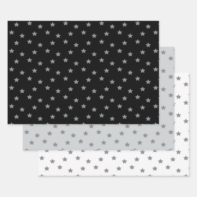 Grey Star Patterned Wrapping Paper Sheet (Set)