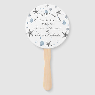 Grey Starfish Blue Beach Wedding  Hand Fan