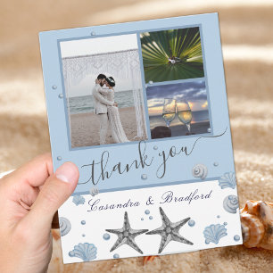 Grey Starfish Blue Beach Wedding Thank You Card
