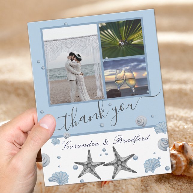 Grey Starfish Blue Beach Wedding Thank You Card (Creator Uploaded)
