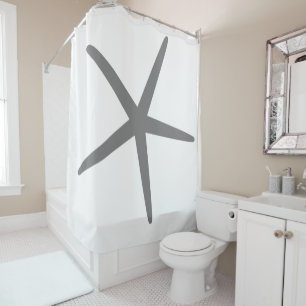 Grey Starfish Pattern White Custom Colour Decor Shower Curtain
