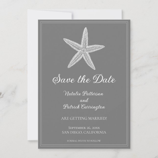 Grey Starfish Save the Date Invite (Front)