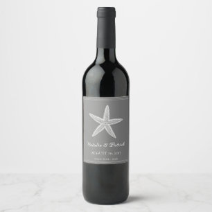 Grey Starfish Wedding Wine Label