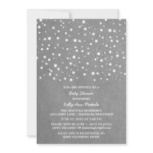 Grey Starry Night Baby Shower Invite