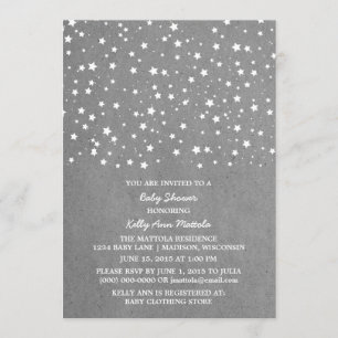 Grey Starry Night Baby Shower Invite