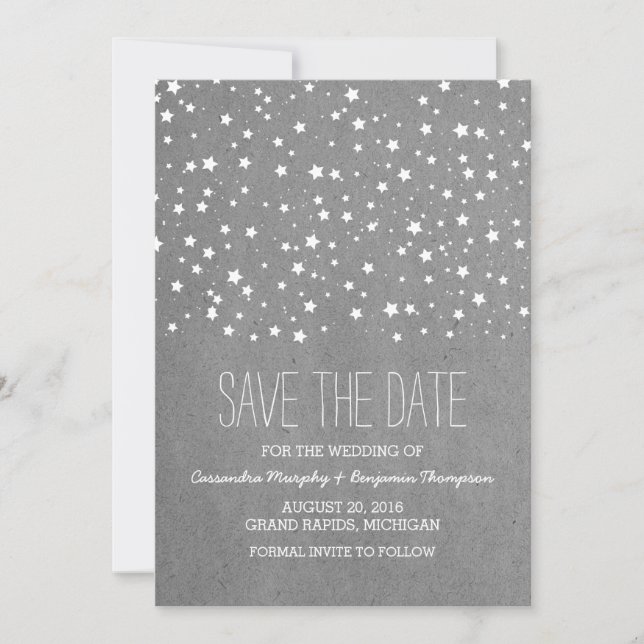 Grey Starry Night Save the Date Invite (Front)