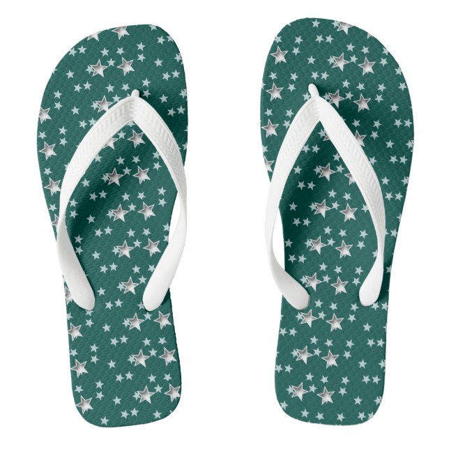 Grey Stars And Green Background Flip Flops (Footbed)