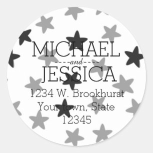 Grey Stars Personalised address Classic Round Sticker